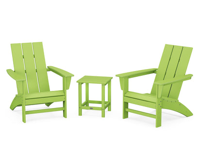 POLYWOOD® Modern 3-Piece Adirondack Set with Long Island 18" Side Table in Lime