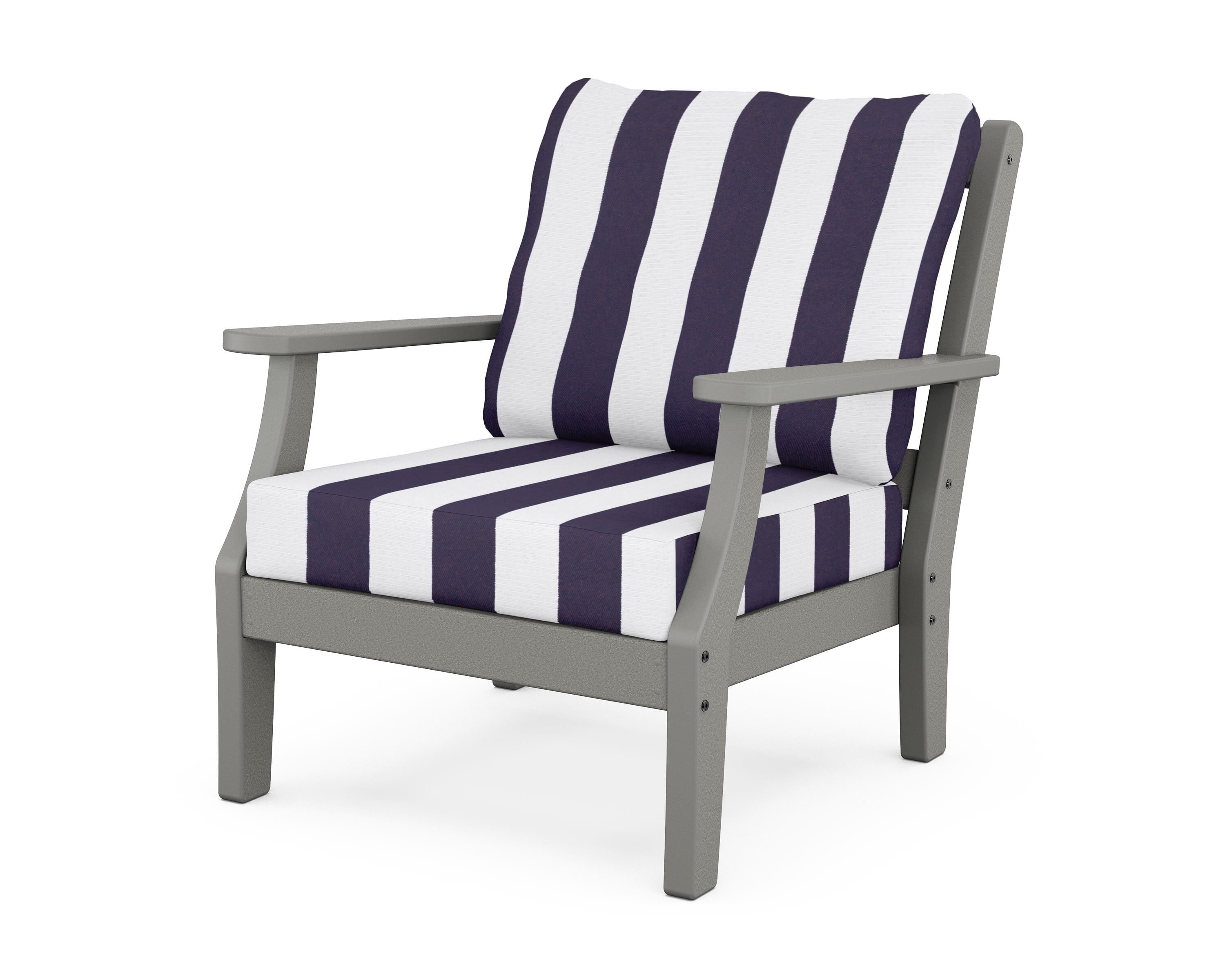 Martha Stewart by POLYWOOD® Chinoiserie Deep Seating Chair in Slate Grey / Cabana Stripe Navy