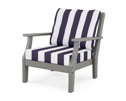 Martha Stewart by POLYWOOD® Chinoiserie Deep Seating Chair in Slate Grey / Cabana Stripe Navy