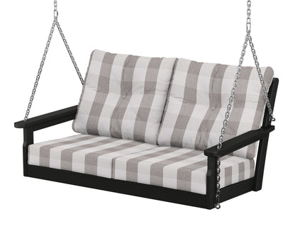 POLYWOOD® Vineyard Deep Seating Swing in Black / Buffalo Plaid Grey Mist
