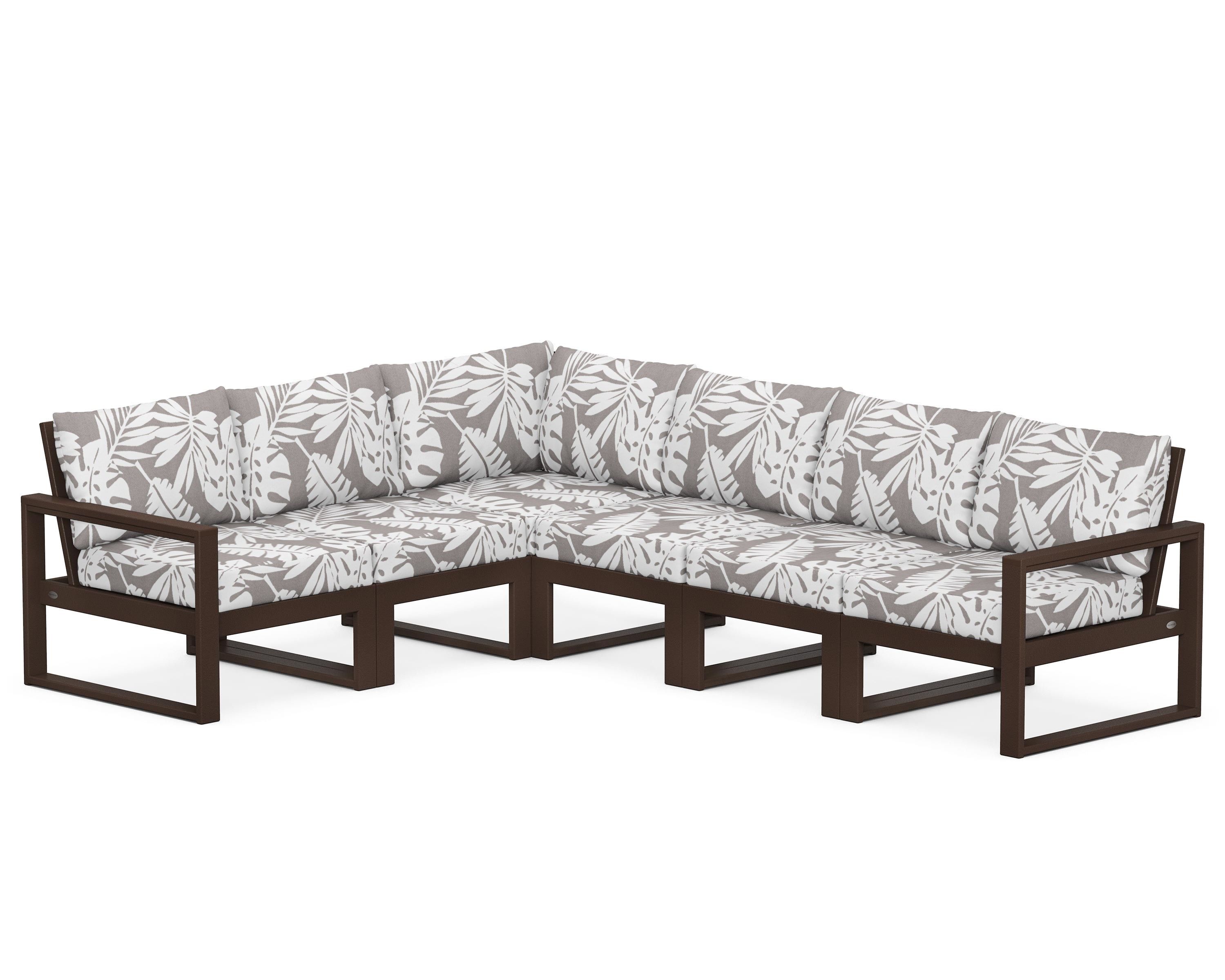 POLYWOOD® EDGE 6-Piece Modular Deep Seating Set in Mahogany / Leaf Grey Mist