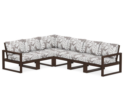 POLYWOOD® EDGE 6-Piece Modular Deep Seating Set in Mahogany / Leaf Grey Mist