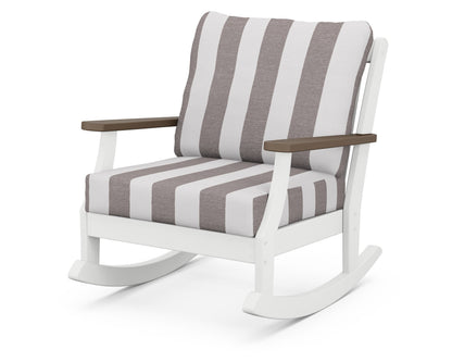 POLYWOOD® Braxton Deep Seating Rocking Chair in White / Kona / Cabana Stripe Grey Mist