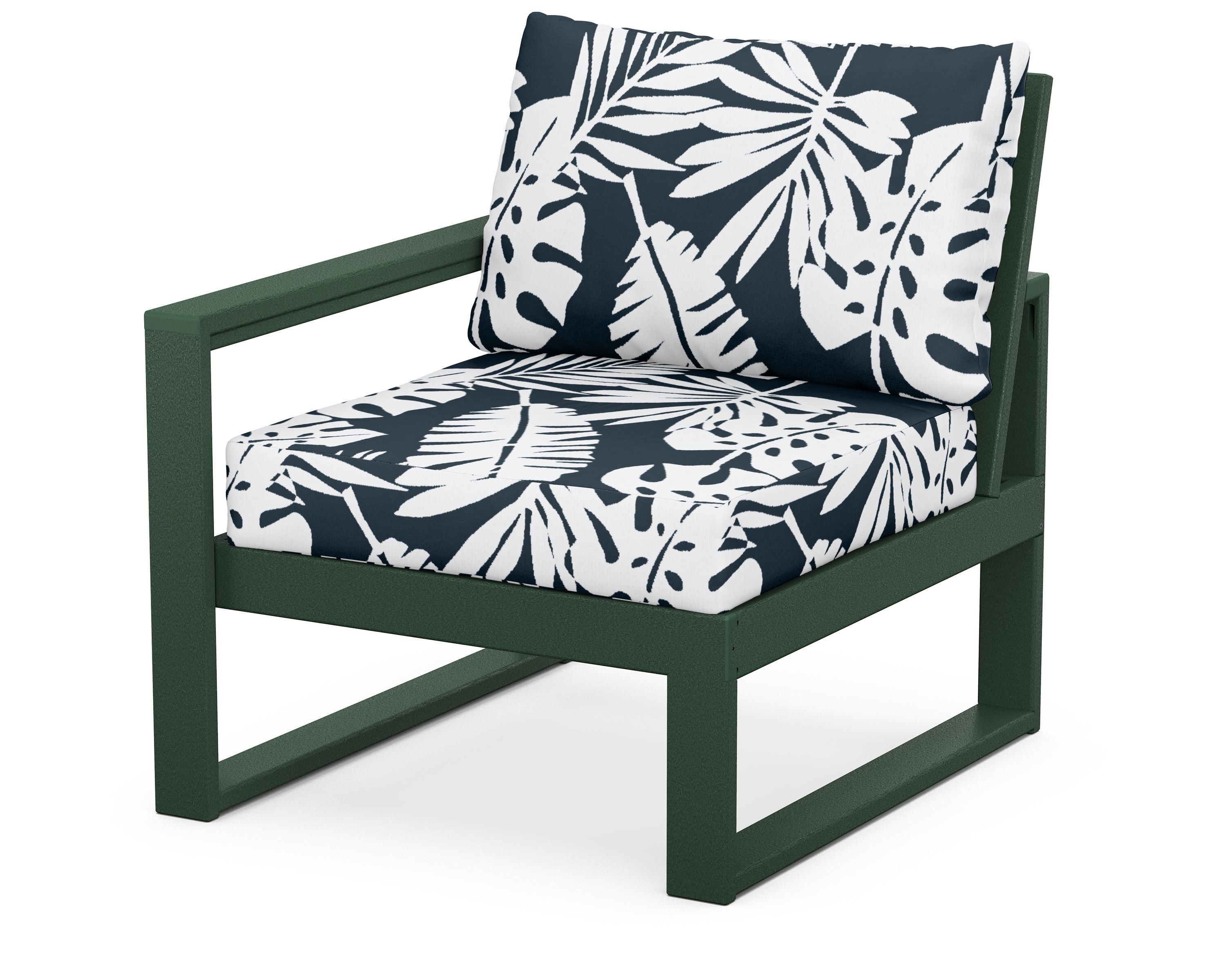 POLYWOOD® EDGE Modular Left Arm Chair in Green / Leaf Marine Indigo