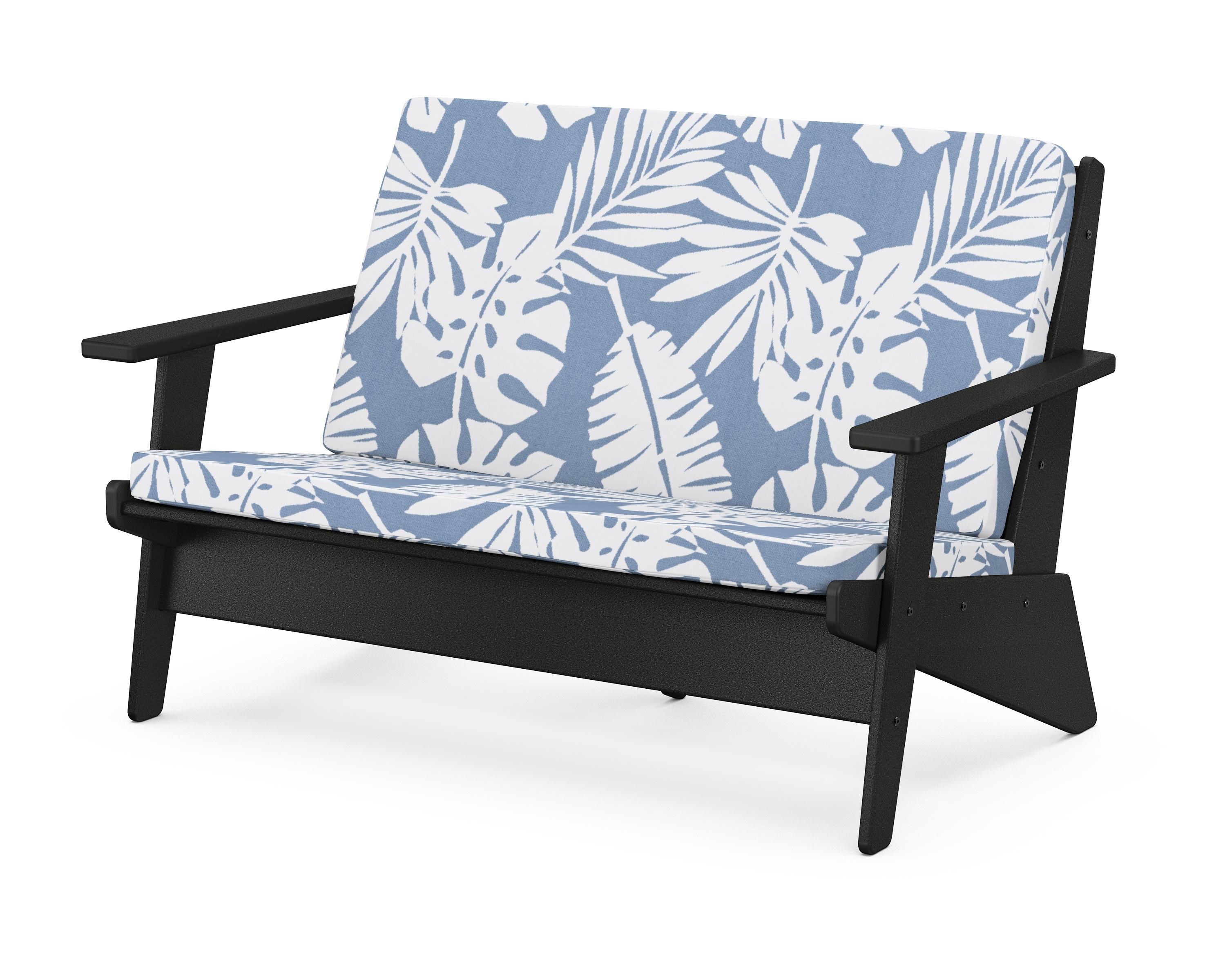 POLYWOOD® Riviera Modern Lounge Loveseat in Black / Leaf Sky Blue