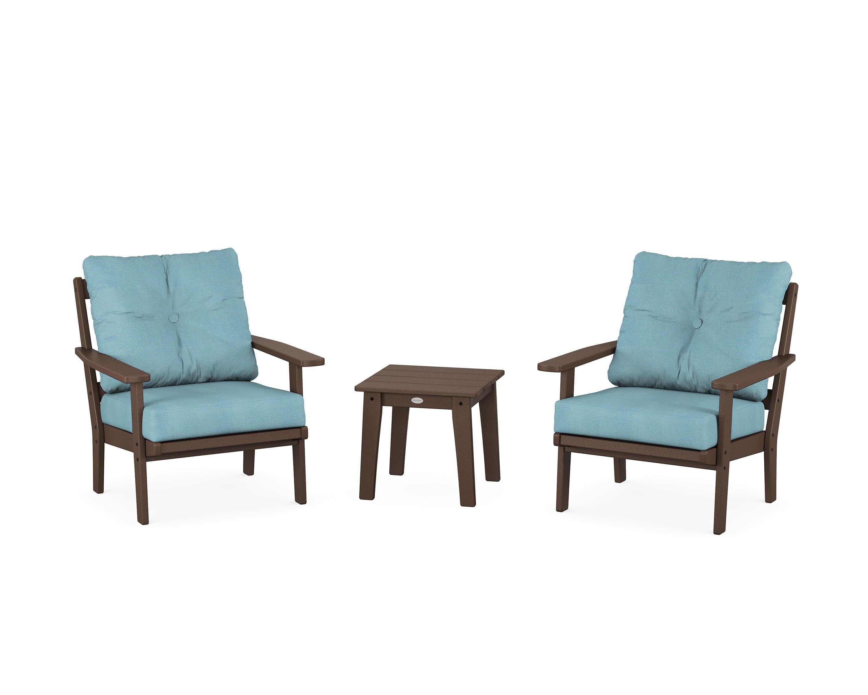 POLYWOOD® Prairie 3-Piece Deep Seating Set in Mahogany / Lattice Sky Blue