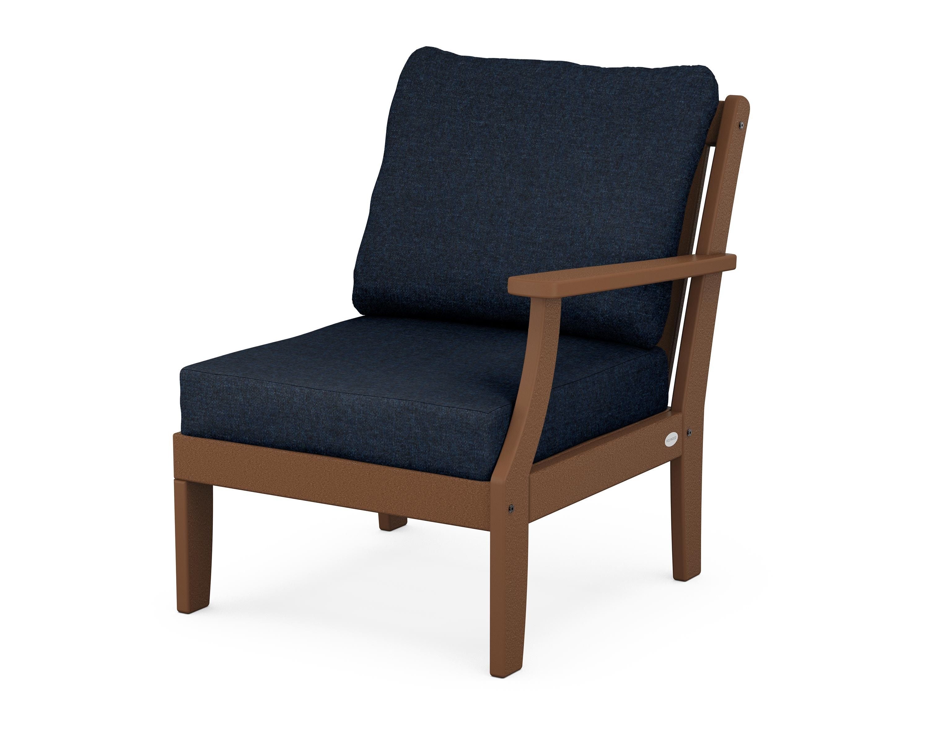 POLYWOOD® Braxton Modular Right Arm Chair in Teak / Marine Indigo