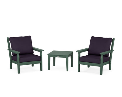 POLYWOOD® Chippendale 3-Piece Deep Seating Set in Green / Navy Linen