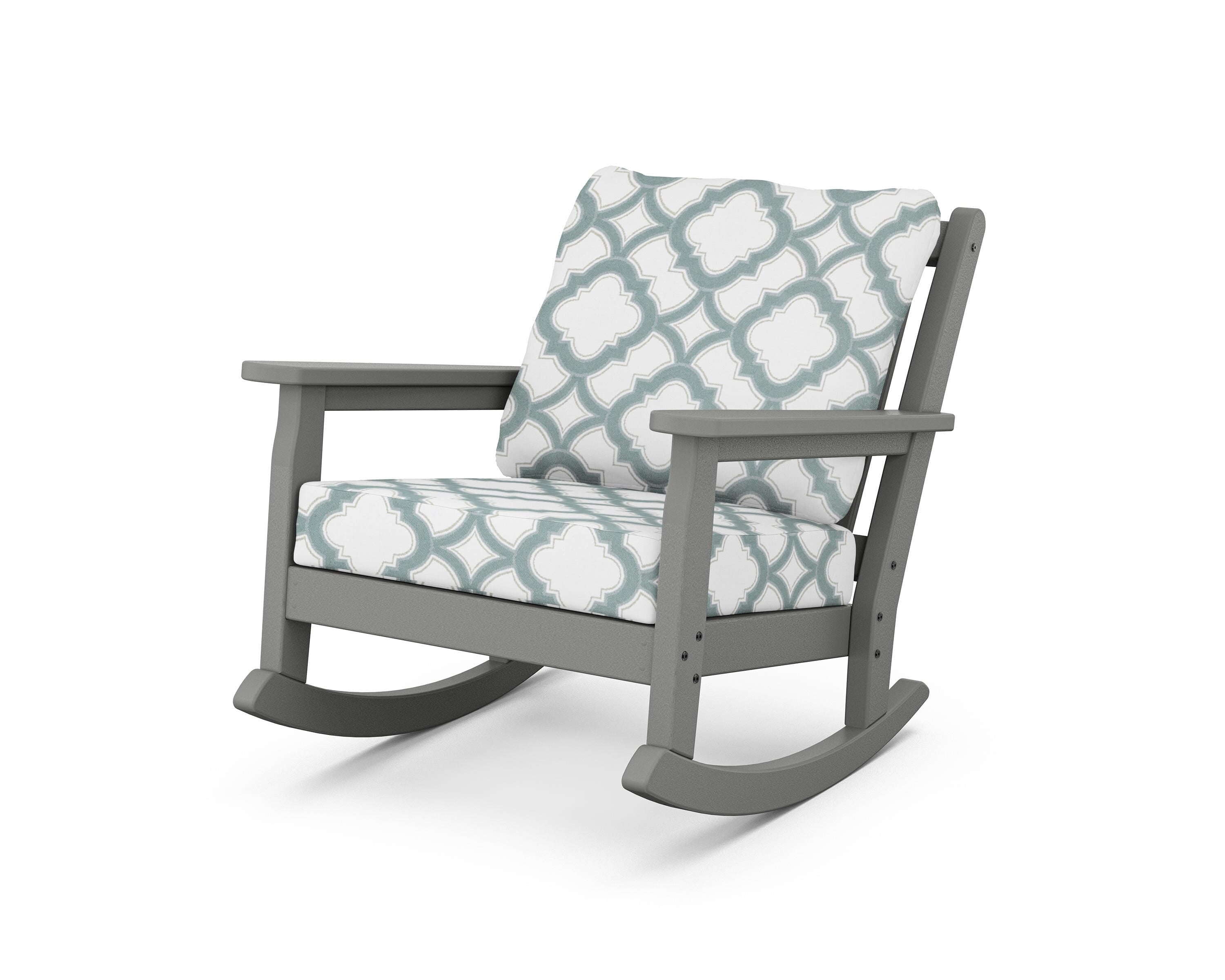 POLYWOOD® Chippendale Deep Seating Rocking Chair in Slate Grey / Trellis Glacier Spa
