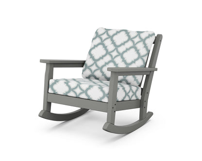 POLYWOOD® Chippendale Deep Seating Rocking Chair in Slate Grey / Trellis Glacier Spa