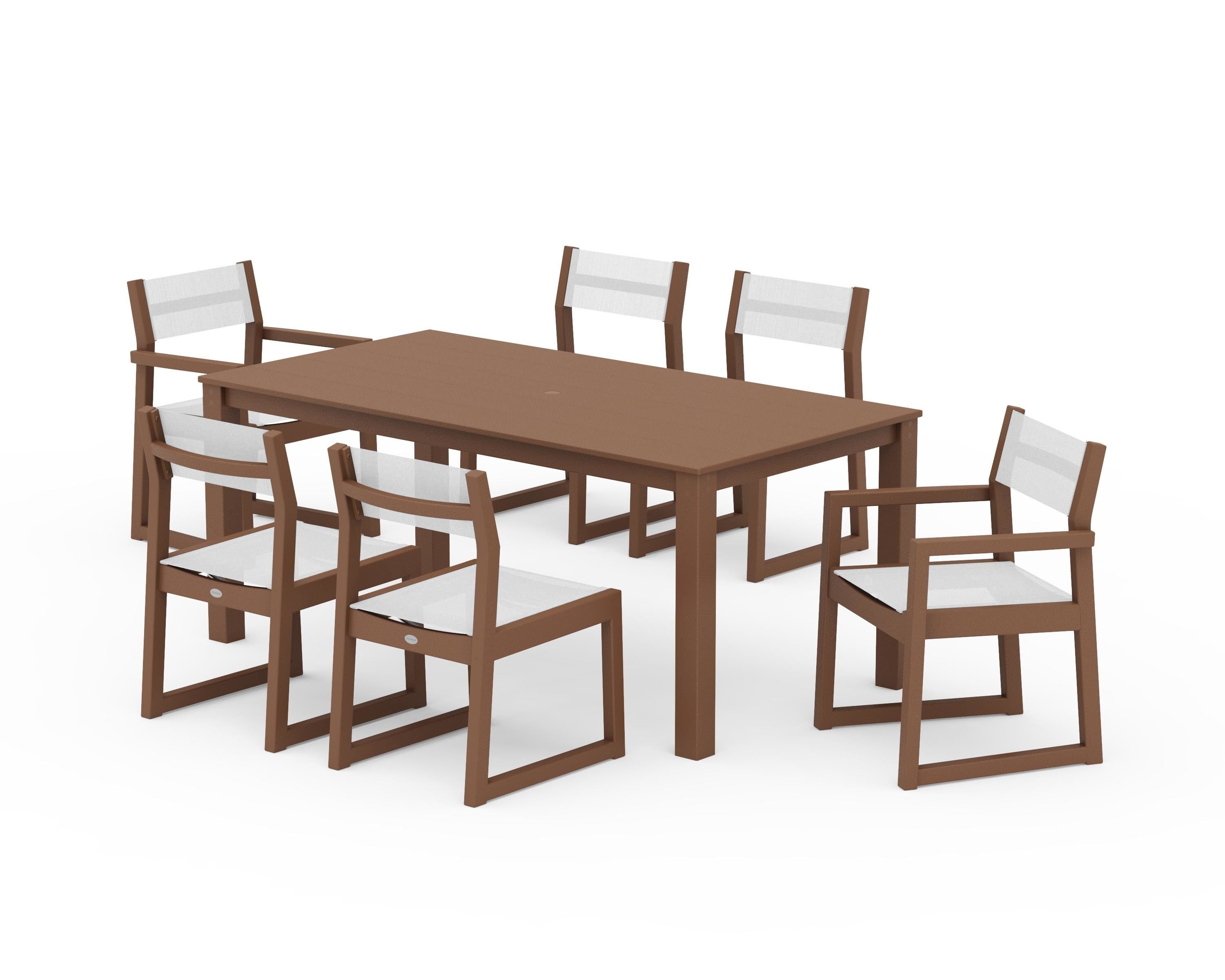 POLYWOOD® EDGE Sling 7-Piece Parsons Dining Set in Teak / White Sling