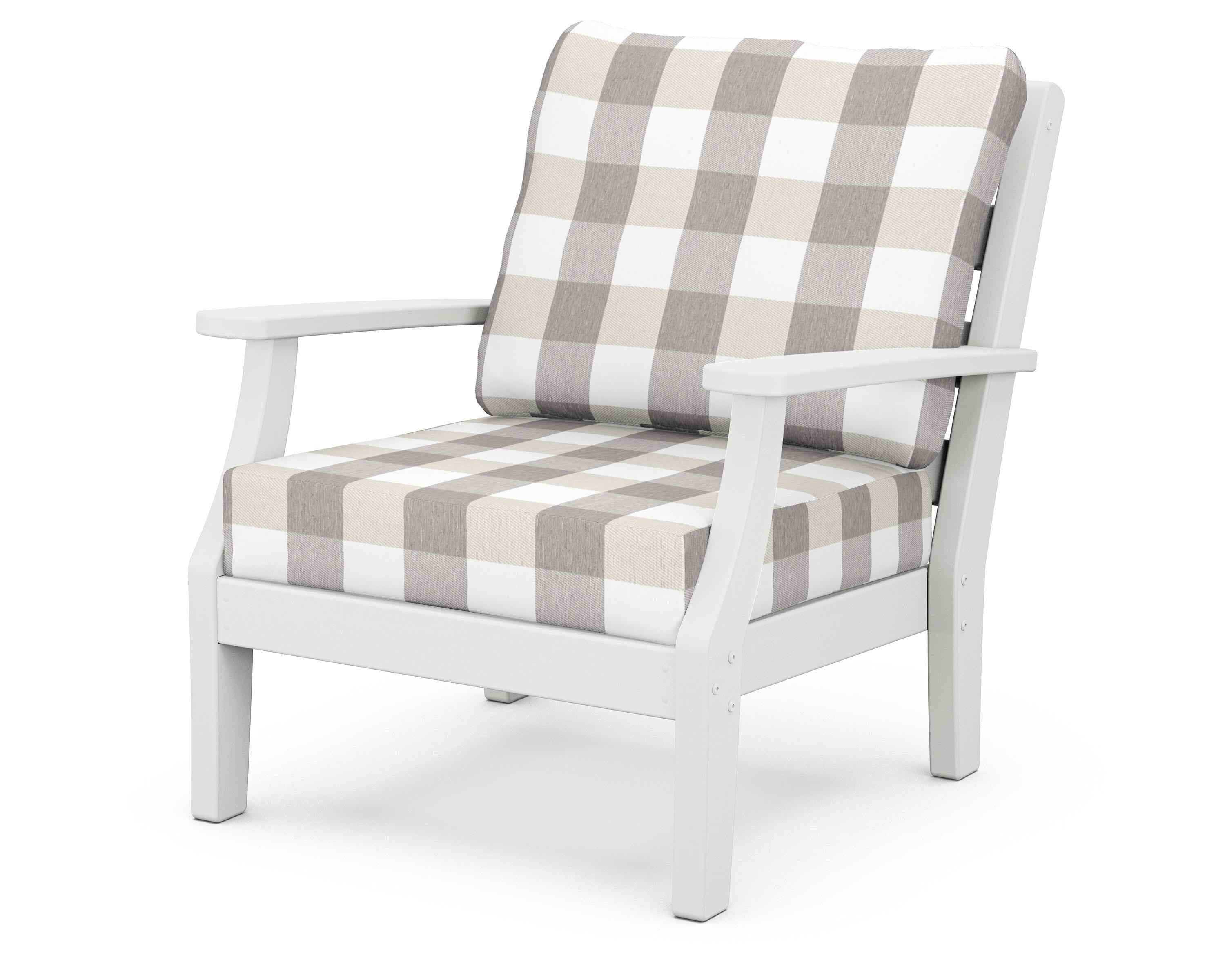 POLYWOOD® Chesapeake Deep Seating Chair in White / Buffalo Plaid Grey Mist
