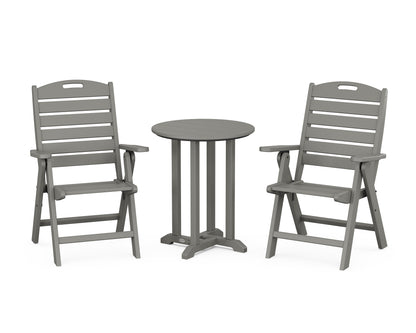 POLYWOOD® Nautical Folding Highback Chair 3-Piece Round Bistro Dining Set in Slate Grey