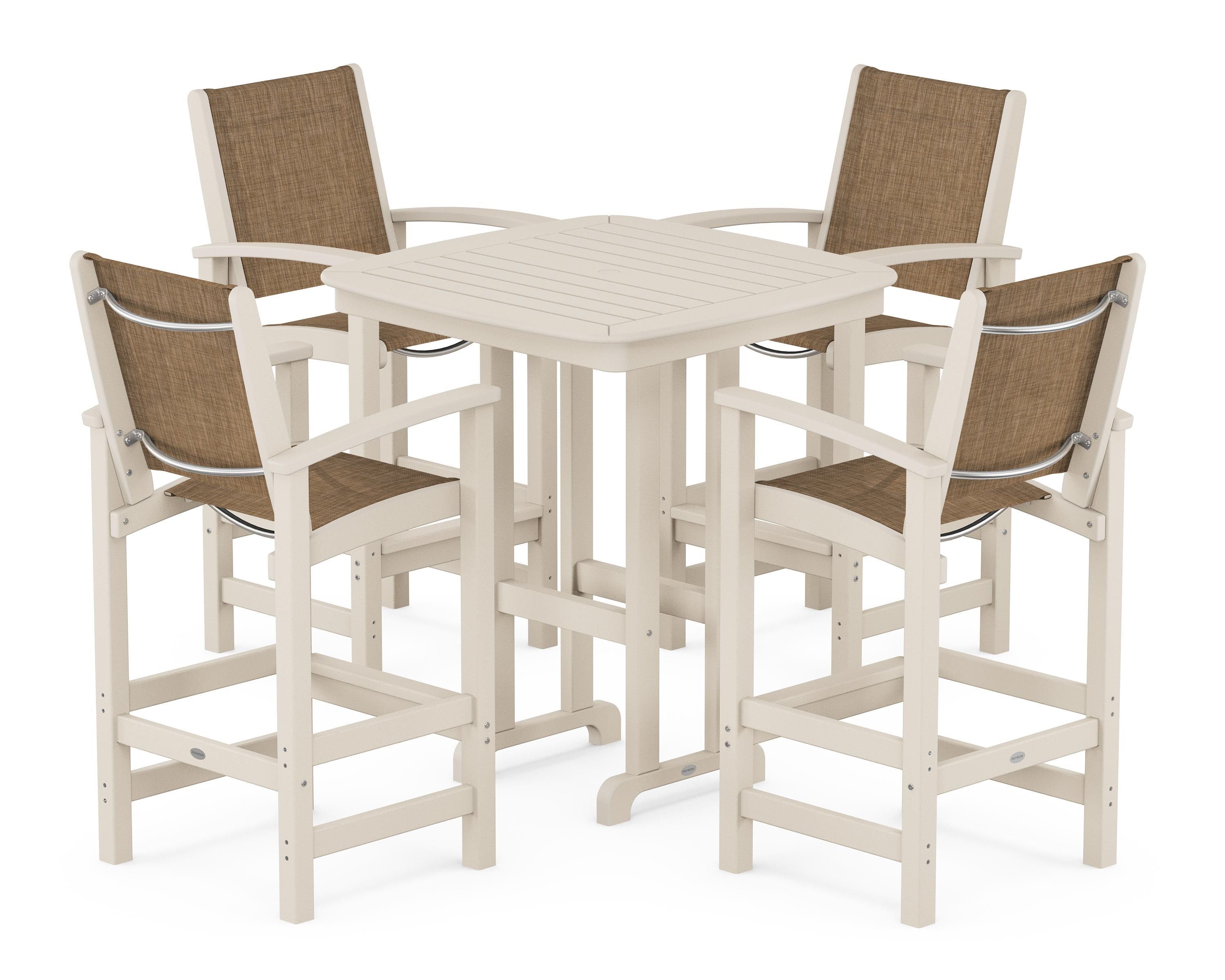 POLYWOOD® Coastal 5-Piece Bar Set in Sand / Burlap Sling