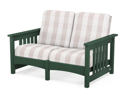 POLYWOOD® Club Mission Loveseat in Green / Buffalo Plaid Dune Burlap