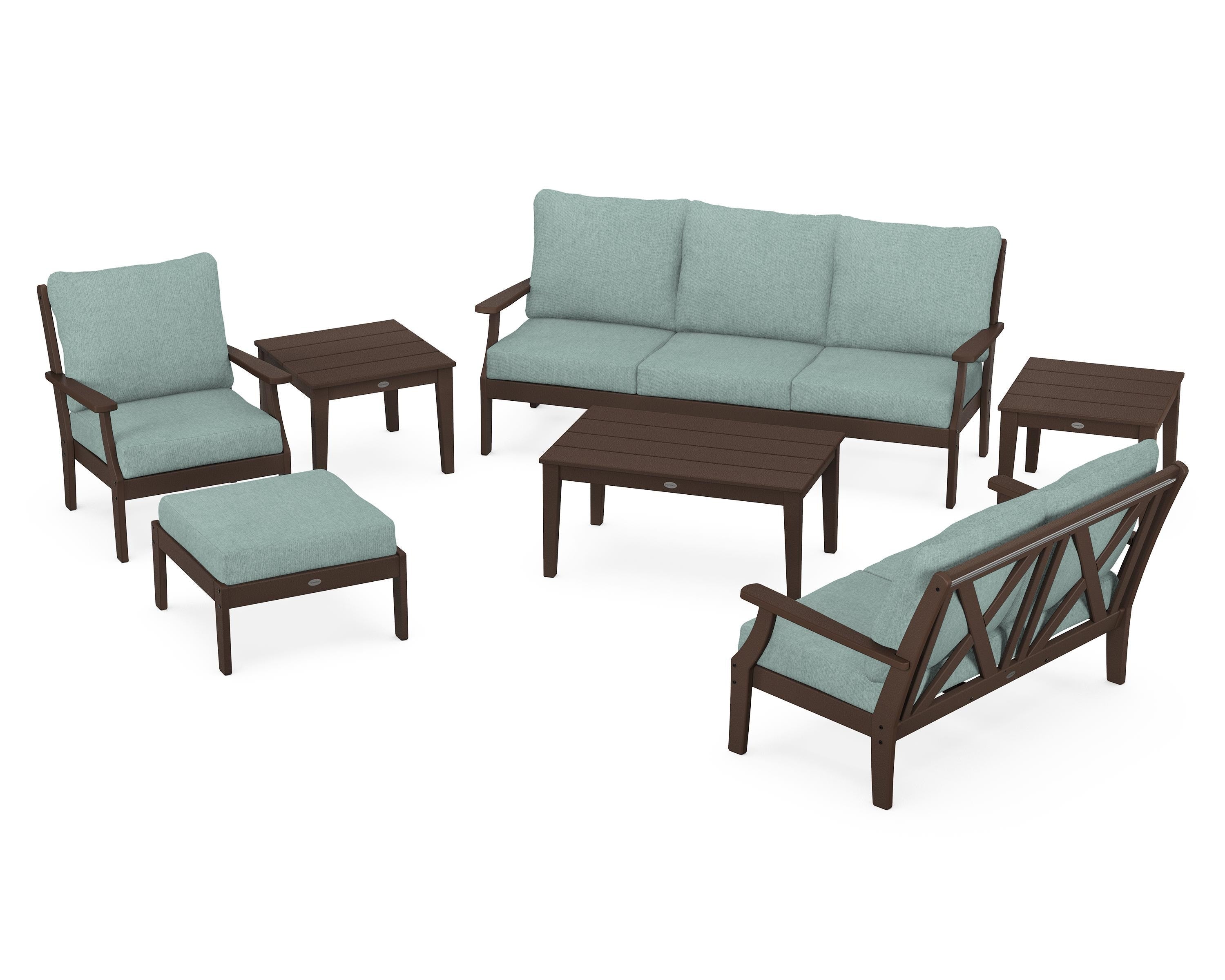 POLYWOOD® Braxton 7-Piece Deep Seating Set in Mahogany / Glacier Spa