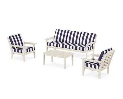 Country Living Cottage 4-Piece Deep Seating Set with Sofa in Sand / Cabana Stripe Navy
