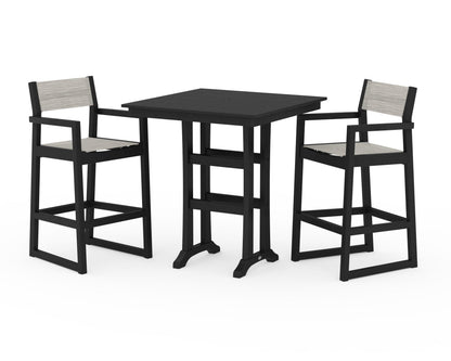 POLYWOOD® EDGE Sling Arm Chair 3-Piece Farmhouse Bar Set with Trestle Legs in Black / Birch Sling