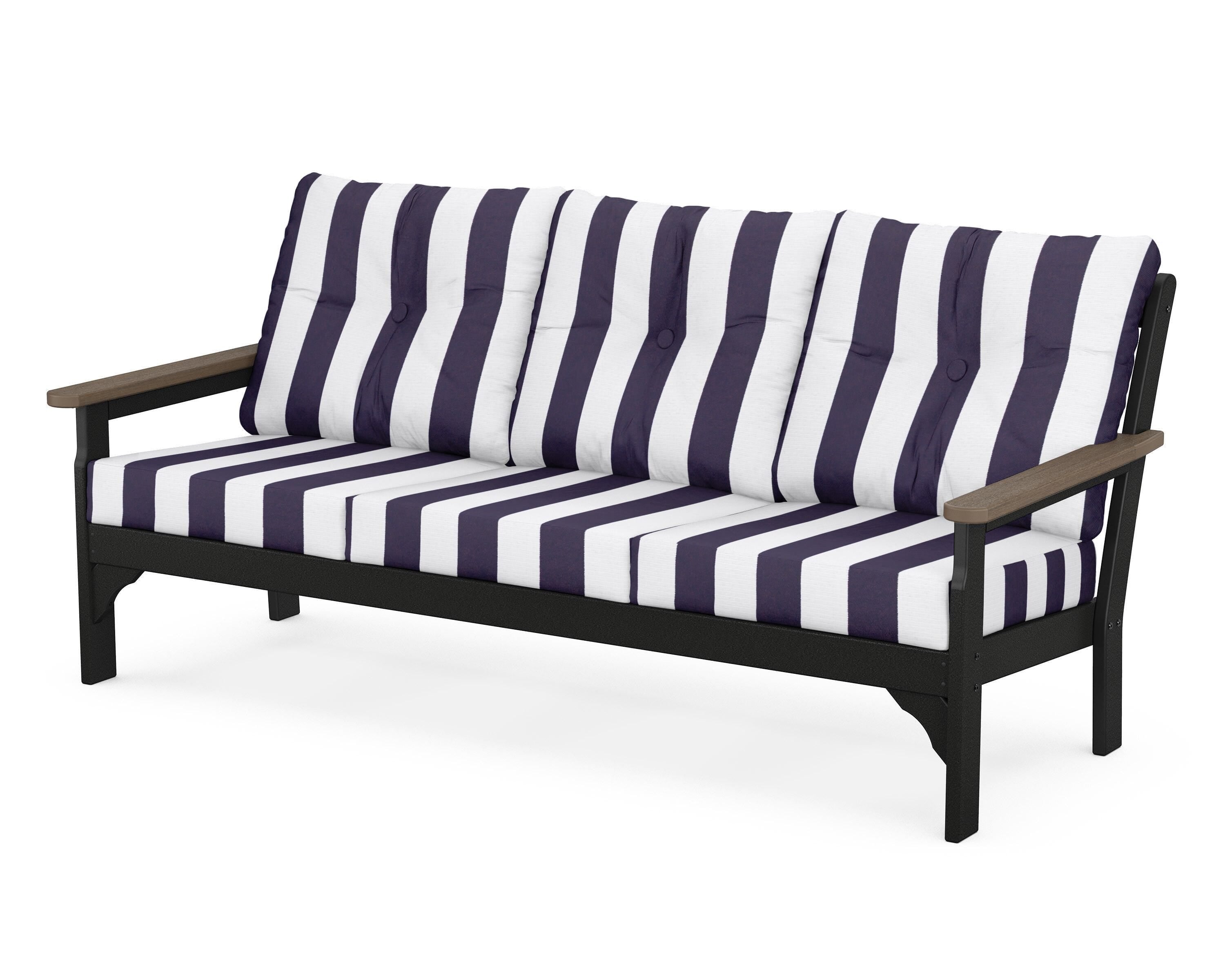 POLYWOOD® Vineyard Deep Seating Sofa in Black / Kona / Cabana Stripe Navy