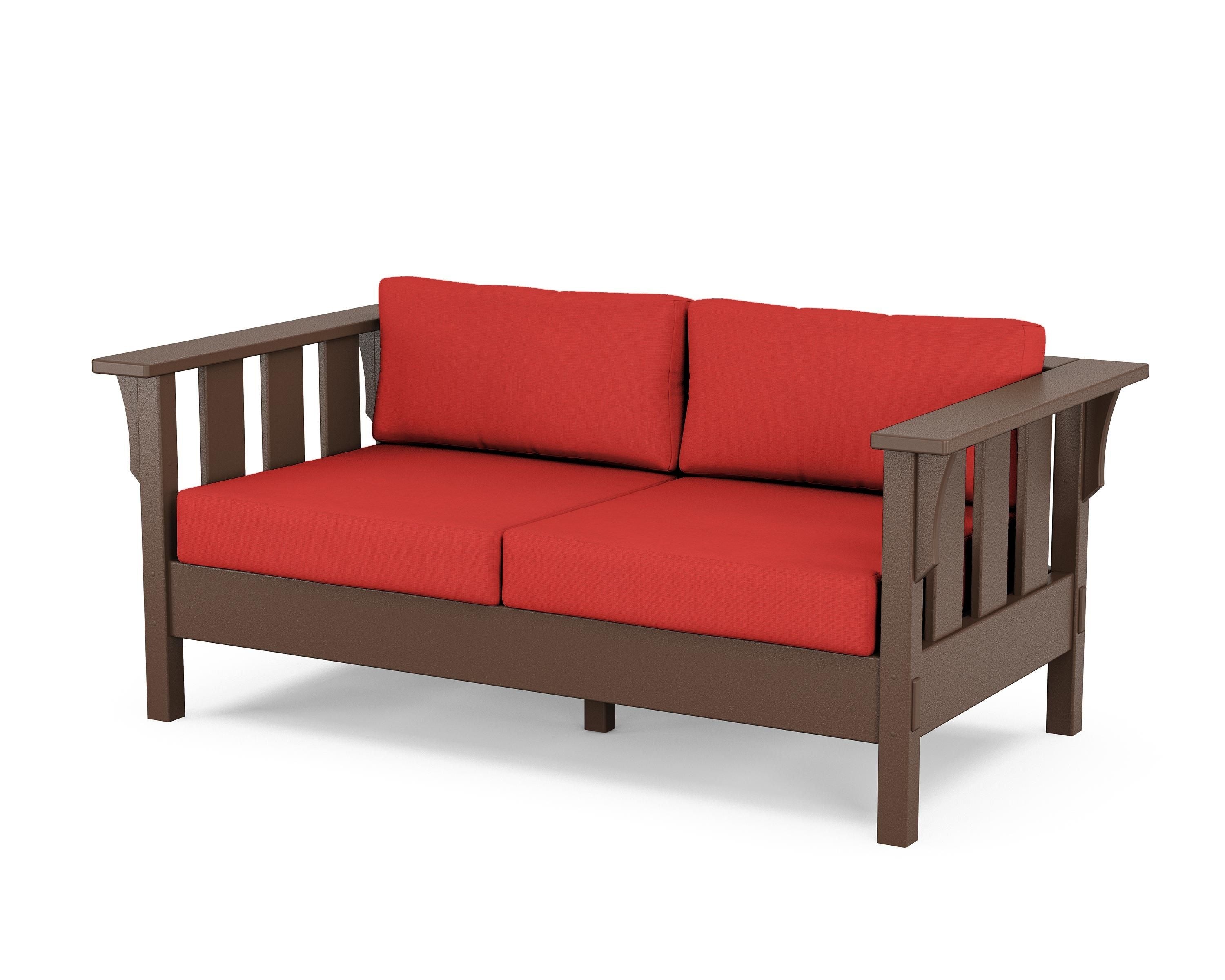 Martha Stewart by POLYWOOD® Acadia Deep Seating Loveseat in Mahogany / Crimson Linen
