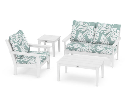 POLYWOOD® Vineyard 4-Piece Deep Seating Set in White / Leaf Glacier Spa