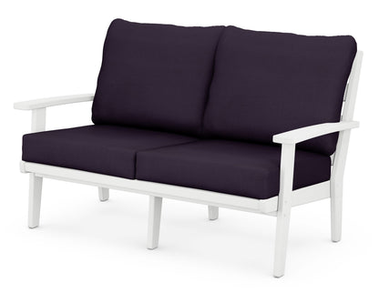 POLYWOOD® Grant Park Deep Seating Loveseat in White / Navy Linen