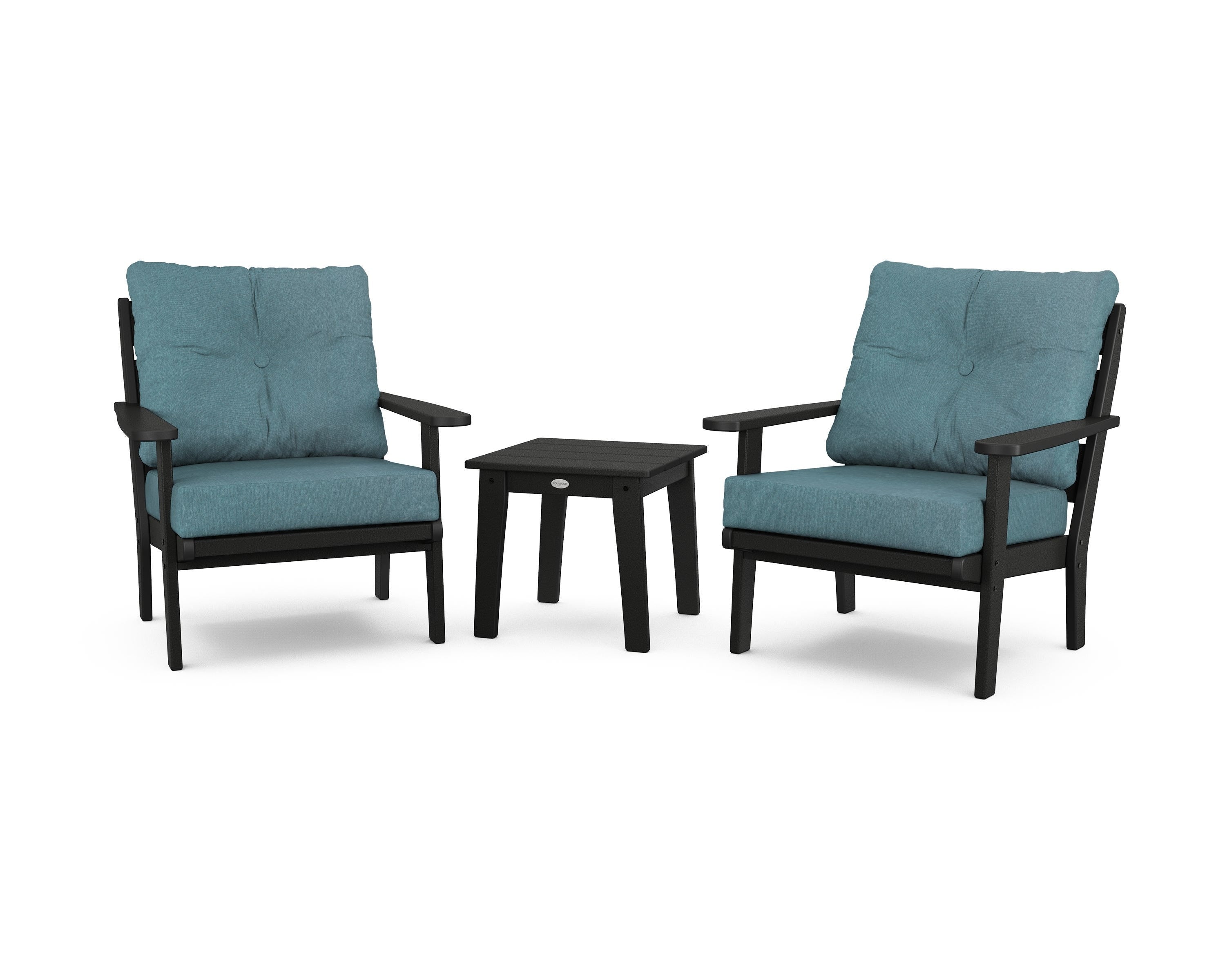 POLYWOOD® Lakeside 3-Piece Deep Seating Chair Set in Black / Ocean Teal