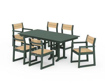 POLYWOOD® EDGE Sling 7-Piece Farmhouse Dining Set in Green / Dupioni Apricot Sling