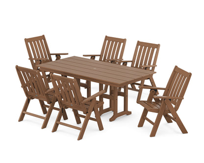 POLYWOOD® Vineyard Folding Chair 7-Piece Farmhouse Dining Set in Teak