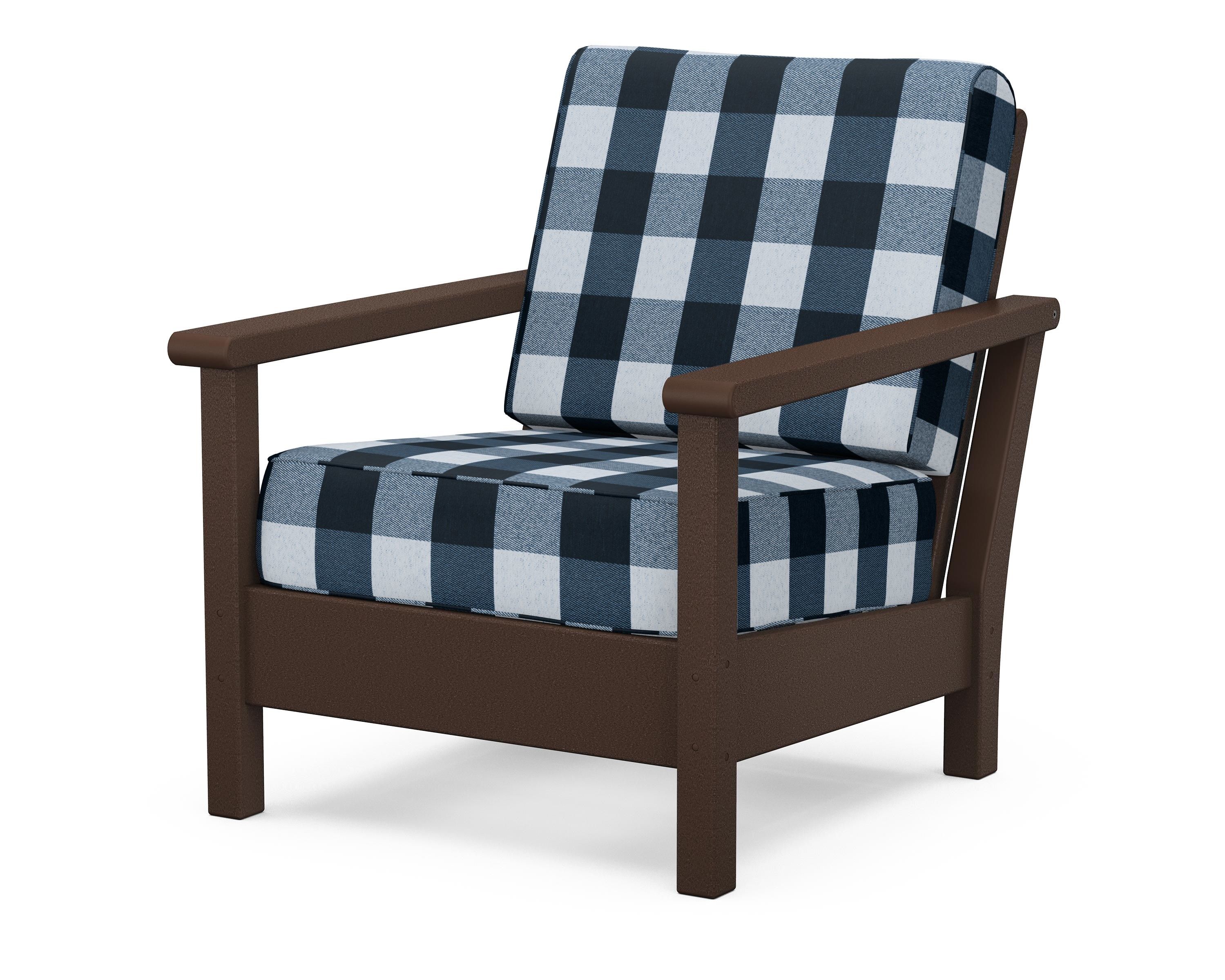 POLYWOOD® Harbour Deep Seating Chair in Mahogany / Buffalo Plaid Marine Indigo