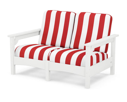 POLYWOOD® Club Loveseat in White / Cabana Stripe Crimson