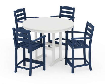POLYWOOD® La Casa Café 5-Piece Round Farmhouse Counter Set in Navy / White