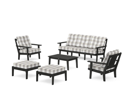 POLYWOOD® Prairie 6-Piece Lounge Sofa Set in Black / Buffalo Plaid Grey Mist