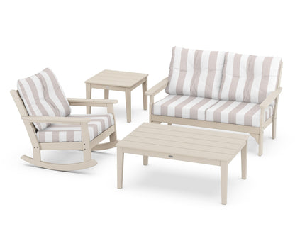 POLYWOOD® Vineyard 4-Piece Deep Seating Rocker Set in Sand / Cabana Stripe Dune Burlap