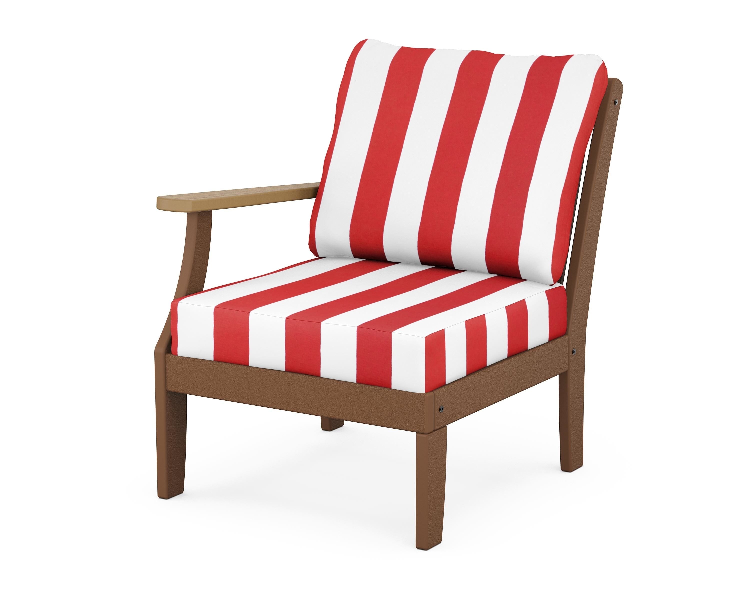 POLYWOOD® Braxton Modular Left Arm Chair in Teak / Natural / Cabana Stripe Crimson