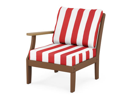 POLYWOOD® Braxton Modular Left Arm Chair in Teak / Natural / Cabana Stripe Crimson