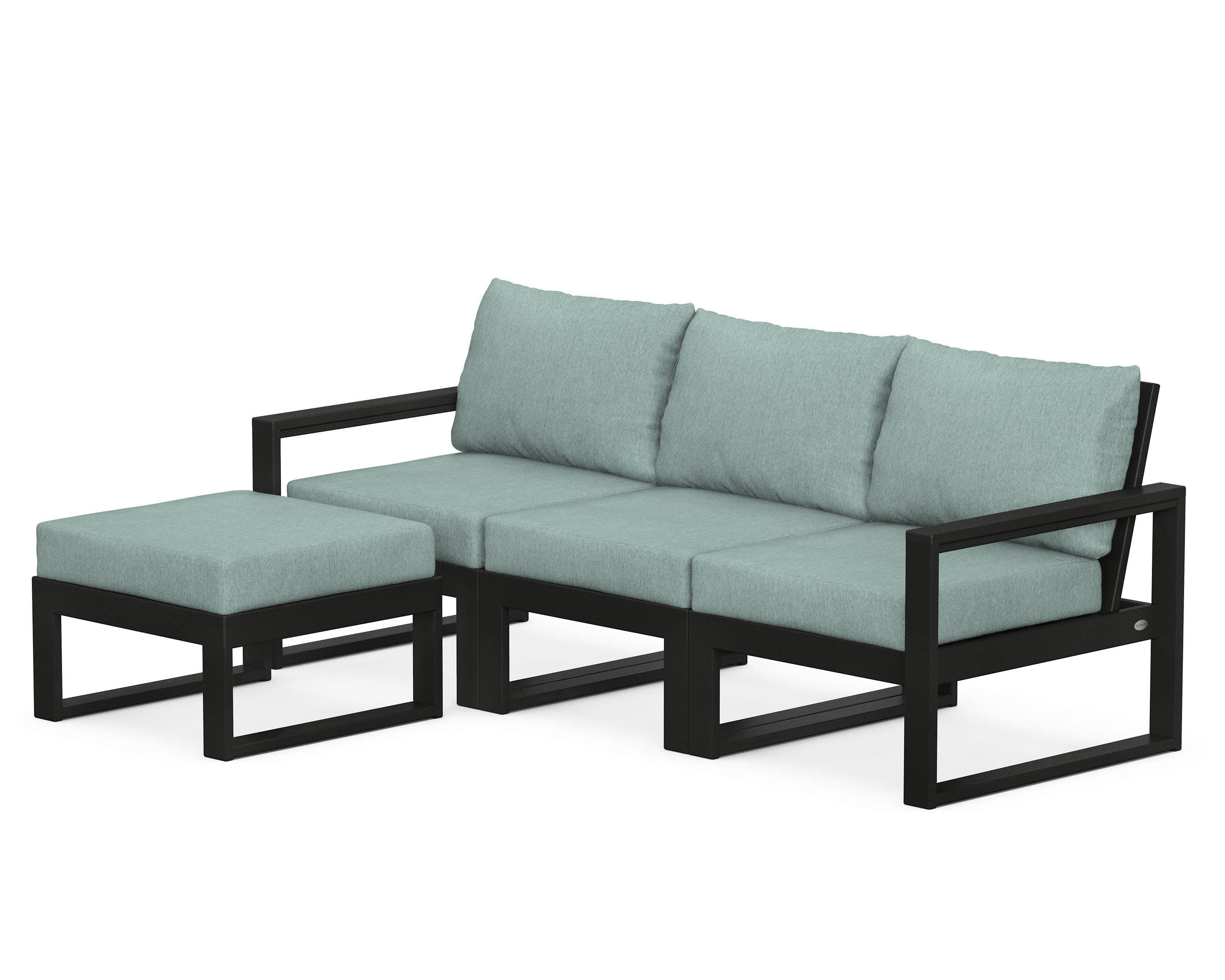POLYWOOD® EDGE 4-Piece Modular Deep Seating Set with Ottoman in Black / Glacier Spa