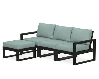 POLYWOOD® EDGE 4-Piece Modular Deep Seating Set with Ottoman in Black / Glacier Spa