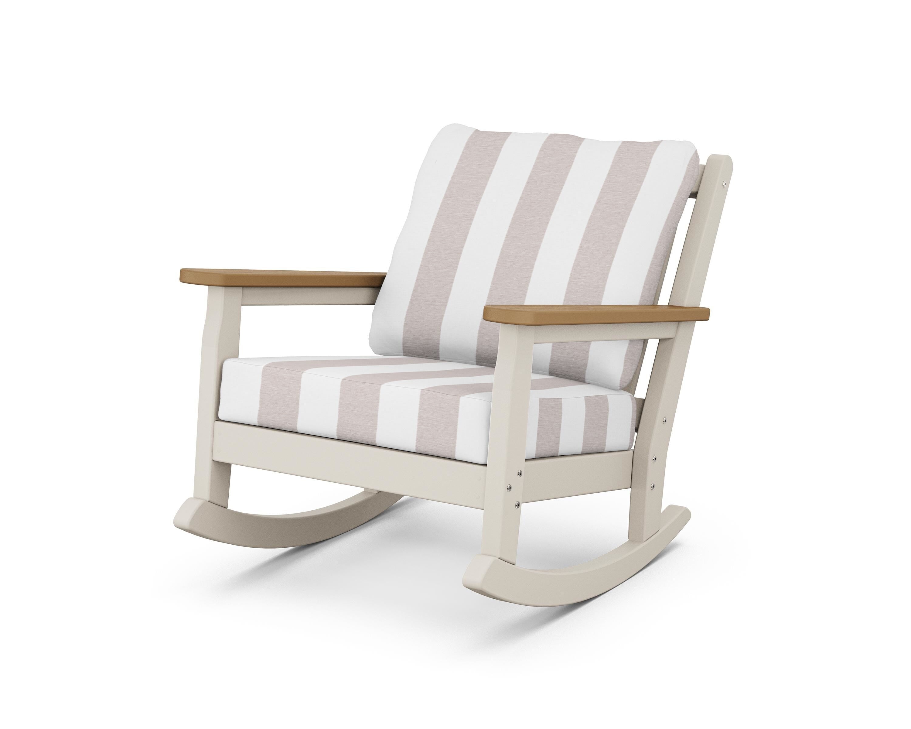 POLYWOOD® Chippendale Deep Seating Rocking Chair in Sand / Natural / Cabana Stripe Dune Burlap