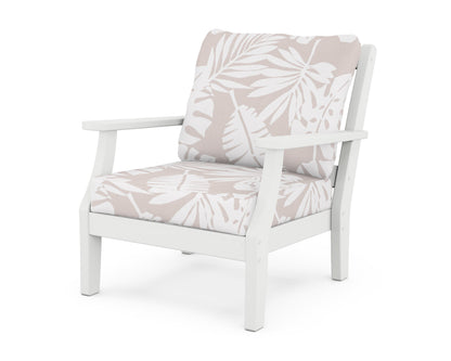 Martha Stewart by POLYWOOD® Chinoiserie Deep Seating Chair in White / Leaf Dune Burlap