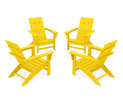POLYWOOD® 4-Piece Modern Adirondack Chair Conversation Set in Lemon