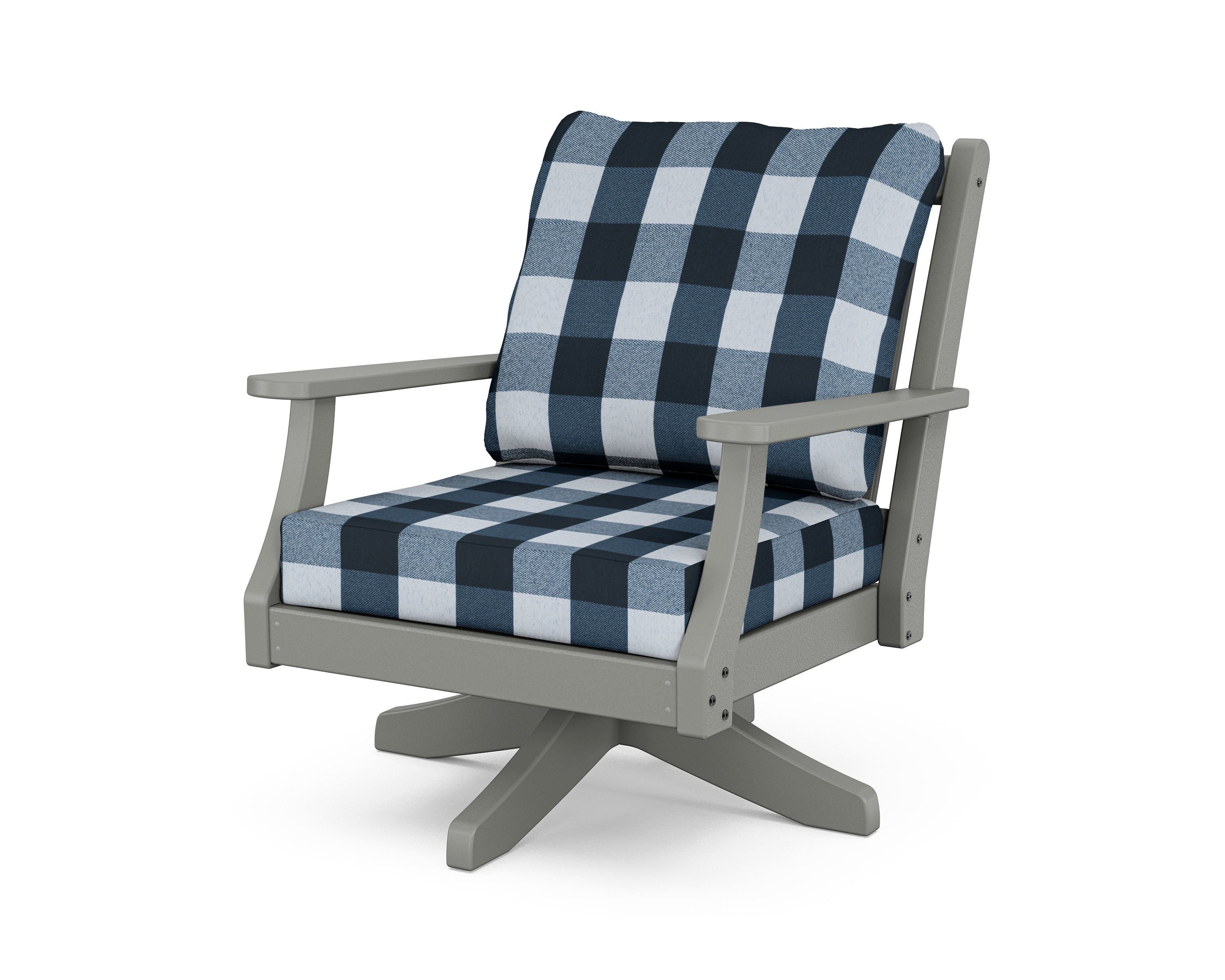 Country Living Wovendale Deep Seating Swivel Chair in Slate Grey / Buffalo Plaid Marine Indigo