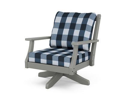 Country Living Wovendale Deep Seating Swivel Chair in Slate Grey / Buffalo Plaid Marine Indigo