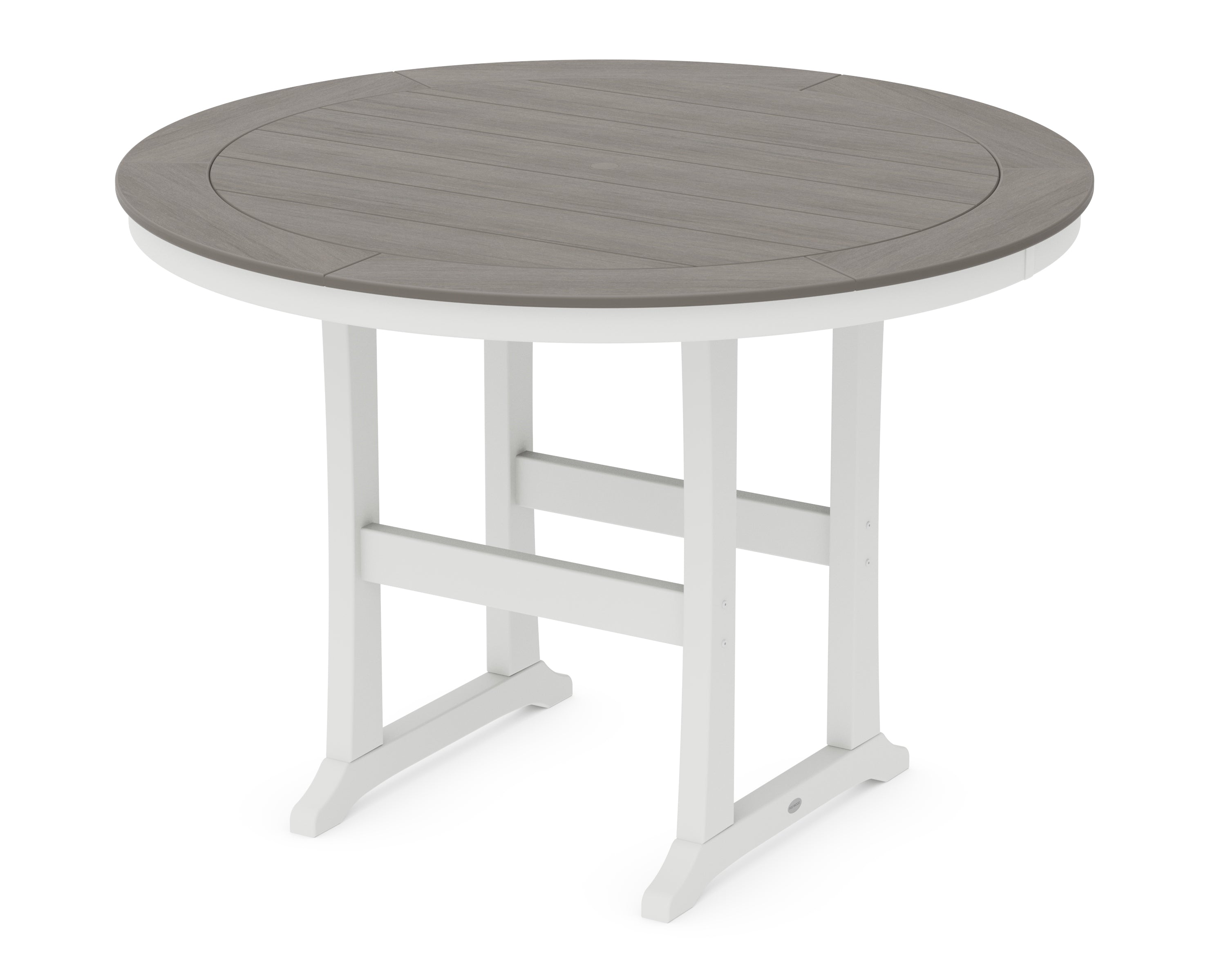 POLYWOOD® Nautical Trestle 60" Round Bar Table in White / Driftwood