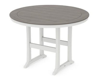 POLYWOOD® Nautical Trestle 60" Round Bar Table in White / Driftwood