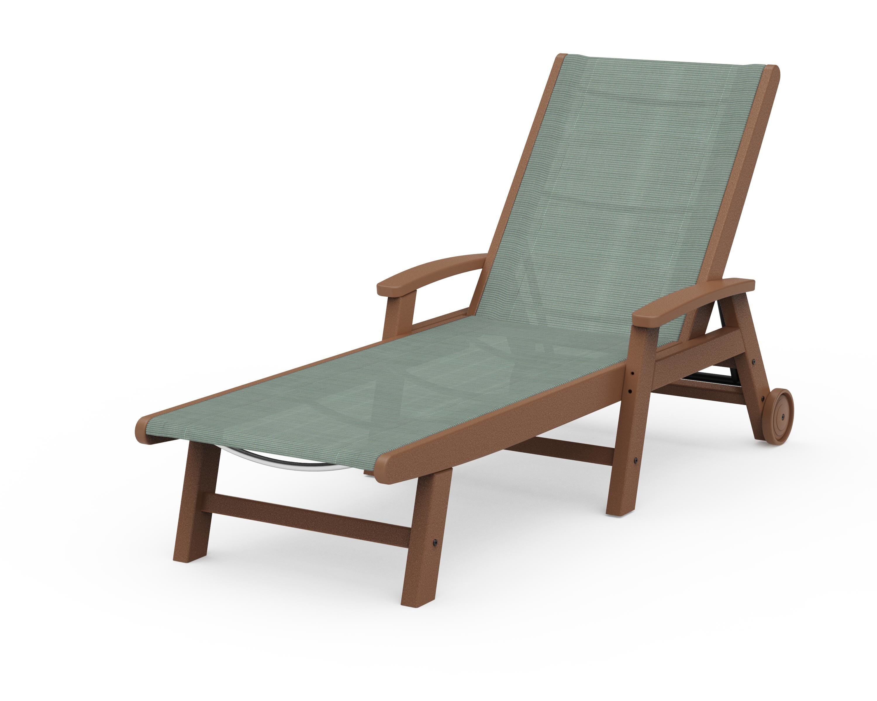 POLYWOOD® Coastal Chaise with Wheels in Teak / Dupioni Sea Mist Sling