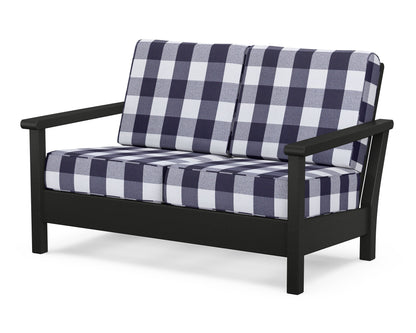POLYWOOD® Harbour Deep Seating Loveseat in Black / Buffalo Plaid Navy