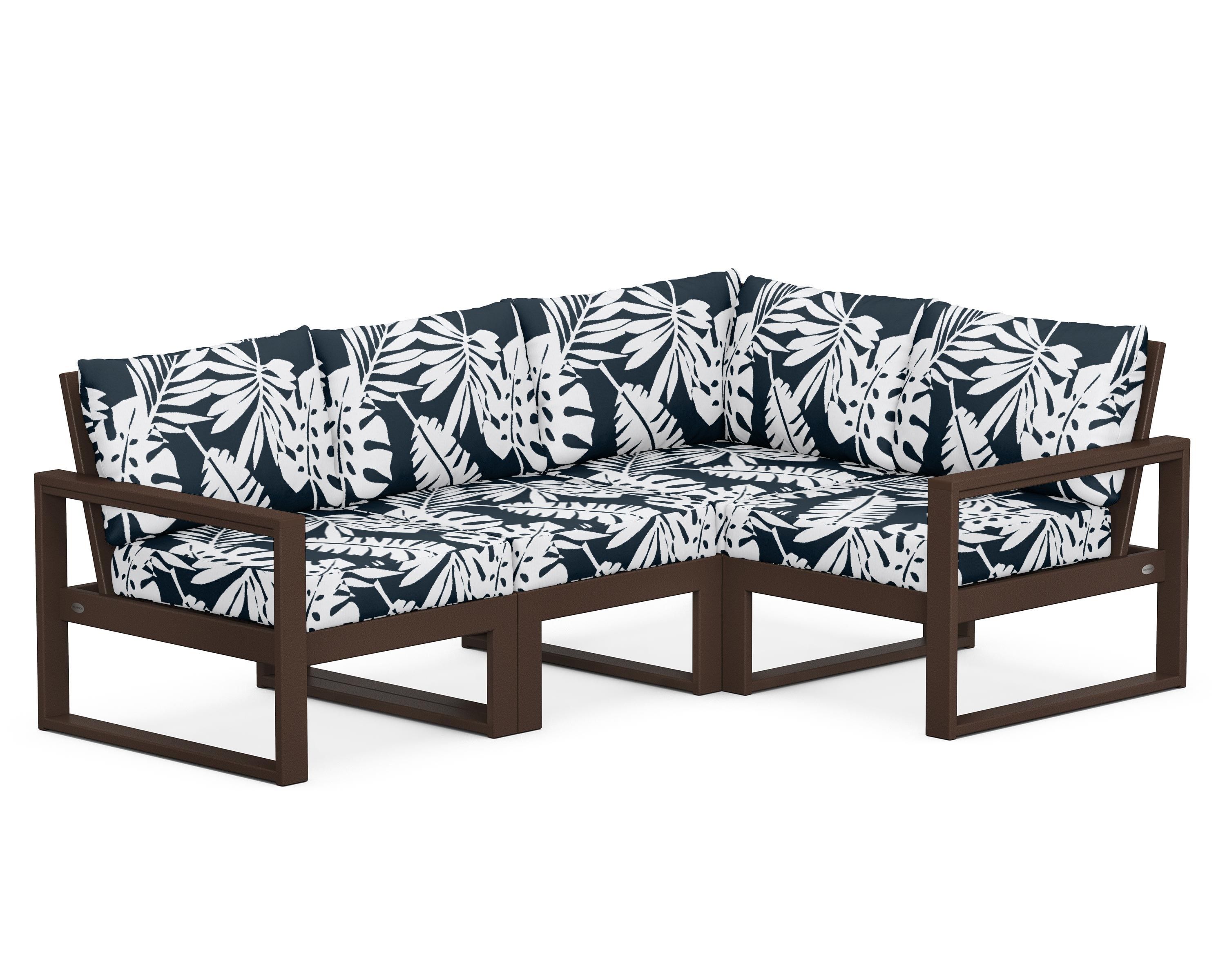 POLYWOOD® EDGE 4-Piece Modular Deep Seating Set in Mahogany / Leaf Marine Indigo