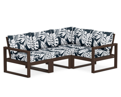 POLYWOOD® EDGE 4-Piece Modular Deep Seating Set in Mahogany / Leaf Marine Indigo