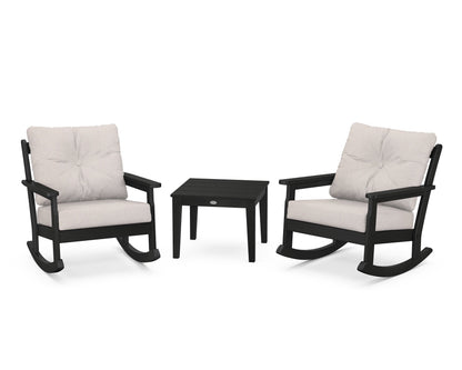 POLYWOOD® Vineyard 3-Piece Deep Seating Rocker Set in Black / Dune Burlap
